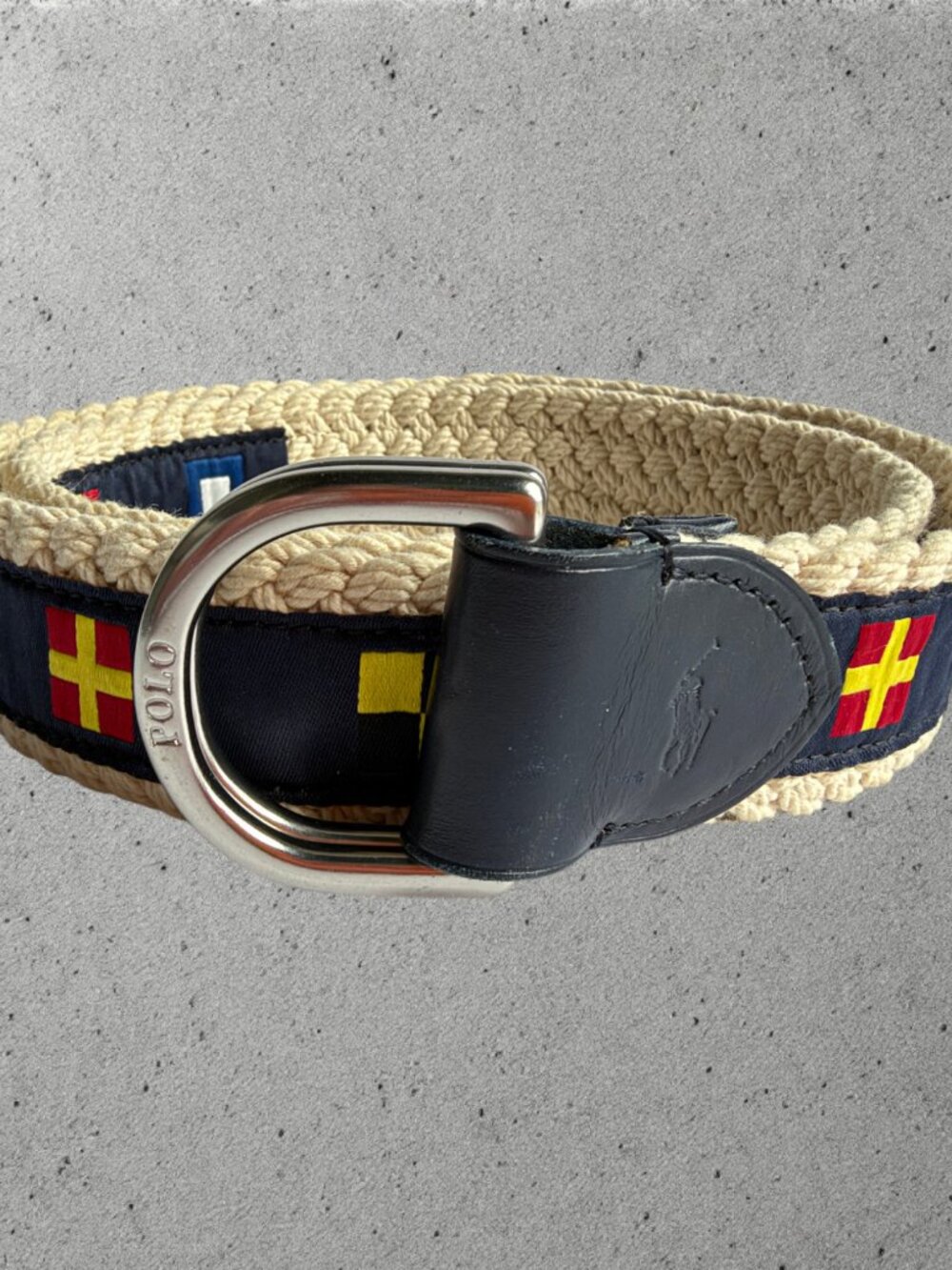 Polo Ralph Lauren Nautical Flags Rope Belt Blue White Preppy Size 32 - Picture 2 of 8